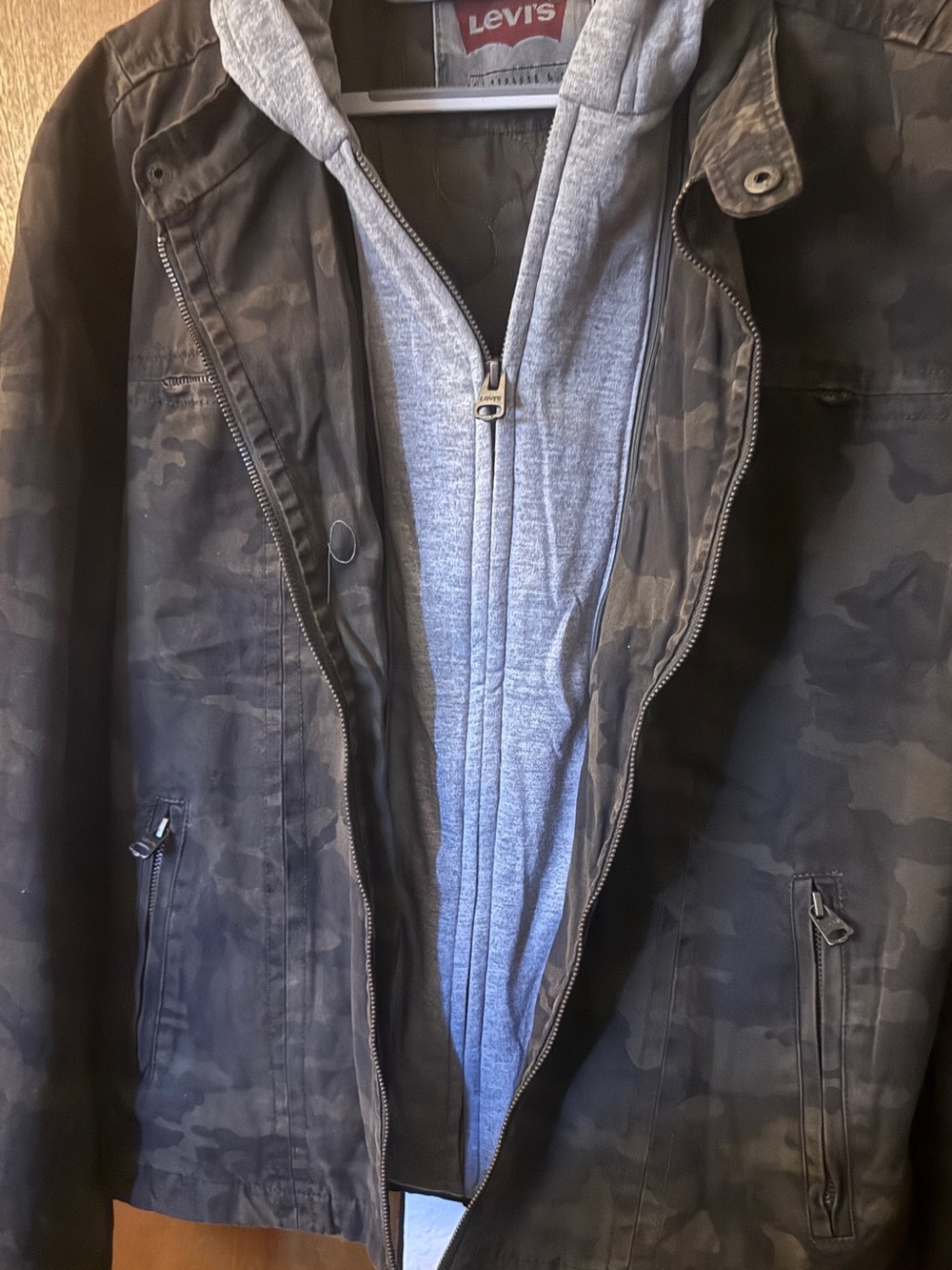 Levi's Black Camo Field Jacket with Gray Hooded Liner